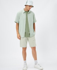 Resim Yazlık Gömlek Kısa Kollu Devrik Yaka Düğmeli Pamuklu 