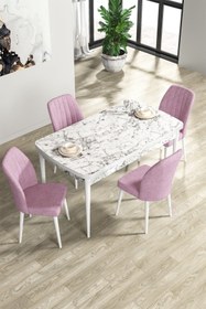 Resim Canisa Concept Rio Serisi 80x132 Açılabilir MDF Mutfak Masası Takımı Beyaz Mermer Desen Masa 4 Pembe Sandalye 