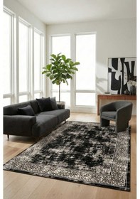 Resim Lynosse Siyah Halı Modern Dokuma Halı Yumuşak Oturma Odası Salon Siyah 