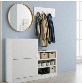 Resim Slide Kayar Kapaklı Dar Alan Dostu Ayakkabılık - Beyaz Çok Renkli 