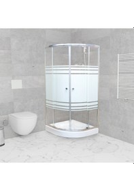 Resim Sırduş 80x80x185 Oval Duş Kabini Desenli H:14 Monoblok Duş Teknesi Dahil Krom 