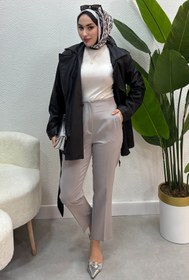 Resim Tesettür Diyarı Kadın Tesettür Pantolon Kadın Zra Model Pensli Yüksek Bel Kumaş Pantolon-Gri 
