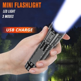 Resim 1 adet Parlak LED Mini El Feneri, 3 Aydınlatma Modu, USB Şarj Edilebilir, Dahili Pil, Taşınabilir Fener, Elde Tutulan Balıkçılık Işığı Acil Onarım, Balıkçılık, Yürüyüş, Yürüyüş, Gece Aydınlatması için 