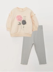 Resim LC Waikiki Lcw Baby Bisiklet Yaka Uzun Kollu Baskılı Kız Bebek Sweatshirt Ve Tayt 2'li Takım W2FH27Z1 - S6R 