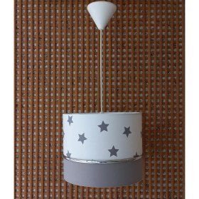 Resim Onay Avize Beyaz Yıldızlı Gri 2.li Set M-592 Kumaş Kaplama Genç ve Çocuk Odası Avize ve Abajur Takımı 