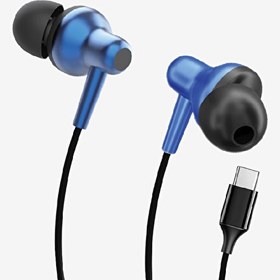 Resim H676 Premium Metal Süper Bas Silikonlu Kulak İçi Type-C Mavi Kablolu Kulaklık 