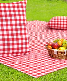 Resim AfgTech Piknik Seti 170x170cm Piti Kareli Piknik Örtüsü, 40x40cm 2 Adet Minder Kırmızı 