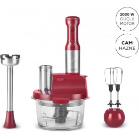 Resim Karaca mm Prosteel 2000W Cam Mutfak Robotu Kırmızı Inox 