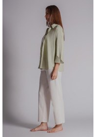 Resim Braccas Kadın Keten Karışımlı Yandan Cepli Beli Lastikli Relaxed Fit Pantolon Naturel Naturel 