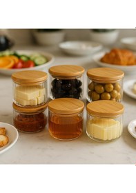 Resim 400 Cc Çizgili Bambu Kapaklı Kahvaltılık 90 X 70-400 Ml Beyaz 