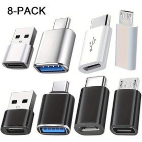 Resim 8'li USB-C - A Erkek Şarj Aleti OTG Dönüştürücü, Mikro USB - Type-C Adaptör Hızlı Şarj ve Veri Aktarımı için, USB OTG Adaptörü, USB Kablo Konnektörü, USB-C - A Erkek Şarj Aleti, USB-C - A Erkek Adaptör 