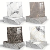 Resim 10 Parça Mermer Desenli Yapışkan Duvar Panelleri - PVC Su Geçirmez Duş Karoları, Şık Plastik Uzay Temalı Duvar Sanatı, Banyo, Mutfak, Oturma Odası için İç Dekoratif Askı Panelleri, 29.97cm x 29.97cm 