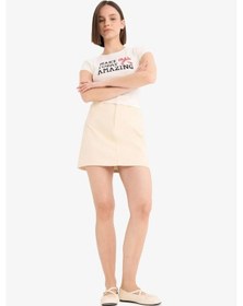 Resim DeFacto Coool Normal Bel Gabardin Mini Etek E5346AX25SPER42 Ekru 