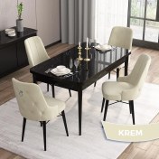 Resim Canisa Concept Are SERISI 80 x 132 cm Mdf Açılabilir Siyah Mermer Desen Masa Takımı 4 Sandalye Gümüş Halkalı 