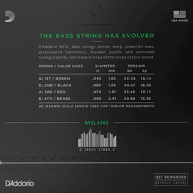 Resim D'Addario NYXL4095 NYXL Nickel 4 Telli Bas Gi̇tar Teli - Super Light (40-95) 