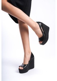 Resim Preshley Kadın Beleon Siyah 11 CM Platfomlu Dolgu Topuklu Ayakkabı-siyah Siyah 