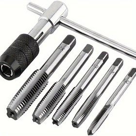 Resim 5 Parça Paslanmaz Çelik Musluk ve Kalıp Seti, Krom Kaplamalı Anahtarlarla - Metal İşleme & Dişli Tamiri için Hassas Diş Kesme Araçları, DIY Projeler için İdeal 