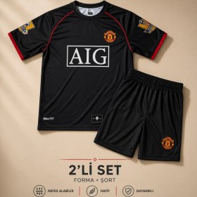 Resim Andream Manchester United Ronaldo 7 Çocuk Futbol Forması Forma Şort 2 Parça Siyah 