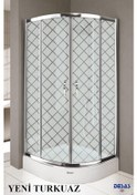 Resim Desaş Shower Yeni Turkuaz Teknesiz Oval Baklava Desenli Cam Duşakabin 90 x 90 5 MM Gümüş 