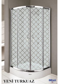 Resim Desaş Shower Yeni Turkuaz Teknesiz Oval Baklava Desenli Cam Duşakabin 90 x 90 5 MM Gümüş 