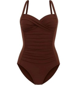 Resim Life For Moda Fransız Esintili Toparlayıcı Drapeli Mayo Ayarlanabilir Askılı, Şık Ve İncelten Etkili 7223 Kahverengi 