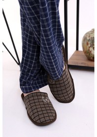 Resim Wordex 02125 Erkek Kışlık Ev İçi Terliği Kareli Kışlık Ev Terliği 