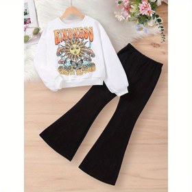 Resim Kızlar için Peluş Takım Mektup Etiket Tasarımı Sıcak Uzun Kollu Kapüşonlu Sweatshirt + Tüylü Pantolon İki Parçalı Dış Mekan Kıyafet Kızlar Giysileri 