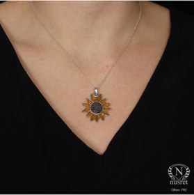 Resim Nusret Takı 925 Ayar Gümüş Şeffaf Mineli Ayçiçek Kolye 