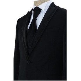 Resim Cengiz İnler Kırçıllı Taşlı Kırlangıç Yaka Tek Düğme Damatlık 001 