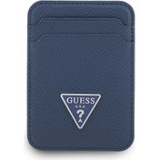 Resim Guess Lisanslı Deri Magnetik Kartlık 2 Hazneli Üçgen Logolu Mavi 