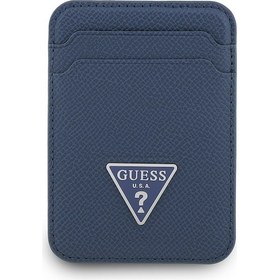 Resim Guess Lisanslı Deri Magnetik Kartlık 2 Hazneli Üçgen Logolu Mavi 