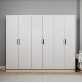 Resim Kardelen Serisi 220 Cm Mat Beyaz 6 Kapılı 9 Raflı Elbise Dolabı - Gardırop Seti Beyaz 