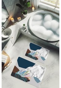 Resim Yıkanabilir Kaymaz Tabanlı Modern Desenli 2'li Banyo Paspas Takımı Bps0018 Renkli 