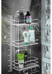 Resim 3 Katlı Beyaz Yapışkanlı Banyo Rafı, Şampuanlık Duş Düzenleyici, Paslanmaz Metal Banyo Duvar Askısı - TŞ-03 