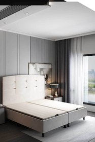 Resim MAD Home Krem Çift Kişilik 150x200 Güçlendirilmiş Çelik Baza Başlık Takım MDSR14BB 