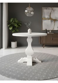 Resim Orleans Fransız Still Yuvarlak Ahşap Yemek Masası 90x90 Beyaz 