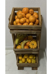 Resim Dekoratif Ahşap Meyve Sebzelik 3 Katlı Kahverengi Renk 