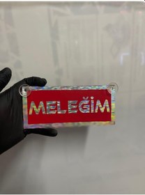 Resim Kırmızı Renk Üzeri Hologram Renk Meleğim Yazılı Vantuzlu Cam Süsü 