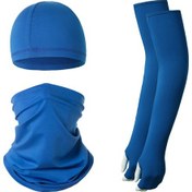 Resim Butu Yaz Anti-Uv Nefes Alabilen Buz İpek Güneşe Dayanıklı Bisiklet Kol Kollu + Astar Kapağı + Boyun Körüğü Seti Safir Mavi 