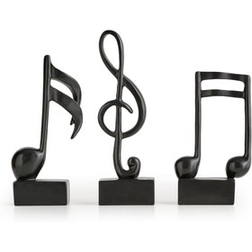 Resim 3 adet Vintage Müzik Notu Heykelleri, Plastik Masaüstü Dekor Heykelleri, Siyah Masa Süsleri Ev, Ofis, Kitaplık, Müzik Odası, Düğün Töreni Dekoru 