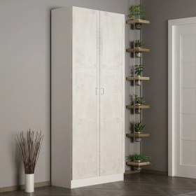 Resim Minar Kale 210 cm 2 Kapaklı 2b Raf Portmanto Beyaz Eskitme Beyaz 