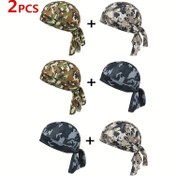 Resim 2 adet Camo Korsan Şapka ve Bandana Seti - Hafif, Dokuma Polyester, Esnek Olmayan, Erkekler ve Kadınlar için Rahat Açık Hava Stili, Bonus Saçlık, Korsan Aksesuarı 