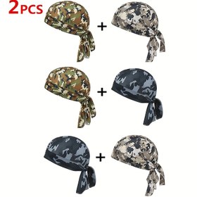 Resim 2 adet Camo Korsan Şapka ve Bandana Seti - Hafif, Dokuma Polyester, Esnek Olmayan, Erkekler ve Kadınlar için Rahat Açık Hava Stili, Bonus Saçlık, Korsan Aksesuarı 