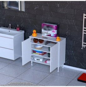 Resim Modilayn Söke Küçük Alanlar İçin Mükemmel 70 X 75 X 32,5 Cm Lik 2 Kapaklı 4 Göz Raflı, Dar Banyolarda Bile Size Ekstra Depolama Alanı Sağlar. Beyaz 