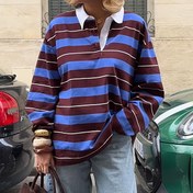 Resim Kadınlar için Şık Çizgili Oversize Kazak Ceket - Kahverengi/Mavi/Bej Yatay Çizgiler, Sezonluk Düğmeli Ön Kapşonlu Hırka, İklimler Arası Makinede Yıkanabilir Günlük ve Profesyonel Giysi İçeren Süveter, Kadınlar İçin Sonbahar Kıyafetleri, Kadınlar İçin Uzun Kollu Üstler, Büyükbaba Kazak, Kadın Giyim, Kadınlar İçin Trend Kıyafetler, Kadınlar İçin Üst Giyim, Kadınlar için Sonbaharlık Kazaklar, Kadın Sonbahar Kıyafetleri, Üstler, Gömlekler, Bluz, Kadınlar İçin Şık ve Zarif Üstler 