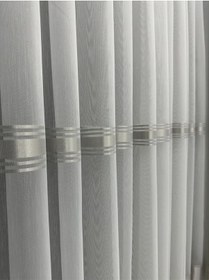Resim Gümüş Şeritli Etek Kurşunlu Tül Perde 1/3 Sık Pile Gümüş 