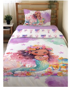 Resim Evmila Deniz Kızı Desenli Nevresim Takımı - 160x220cm Nevresim +50x70cm Yastık Kılıfı+100x200cm Çarşaf 