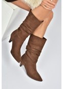 Resim Fox Shoes L404810602 Kahverengi Süet Kısa Topuklu Büzgülü Kadın Bot Kahverengi-süet 