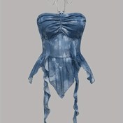 Resim Kadınlar İçin Ayarlanabilir Halter Boyunlu Kolsuz Üst - Ön ve Yan Bağlamalı, Mavi Çiçek Desenli, Orta Esneklikte, Makinede Yıkanabilir, Her Mevsim Şık Gömlek, Bayan Tişörtler ve Üstler 