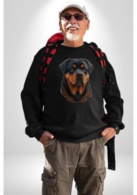Resim Rottweiler A Secere Unisex Siyah Baskılı Sweatshirt Siyah 